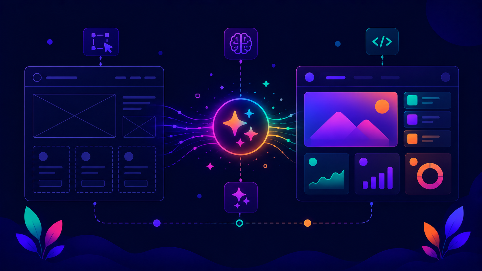 Abstract representation of generative AI shaping user interfaces