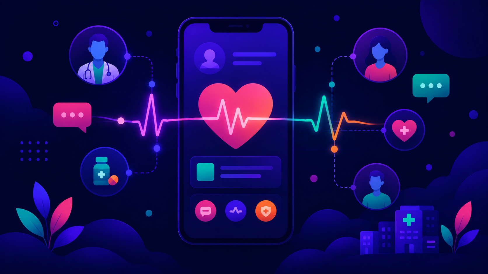Healthcare mobile app shown on a smartphone