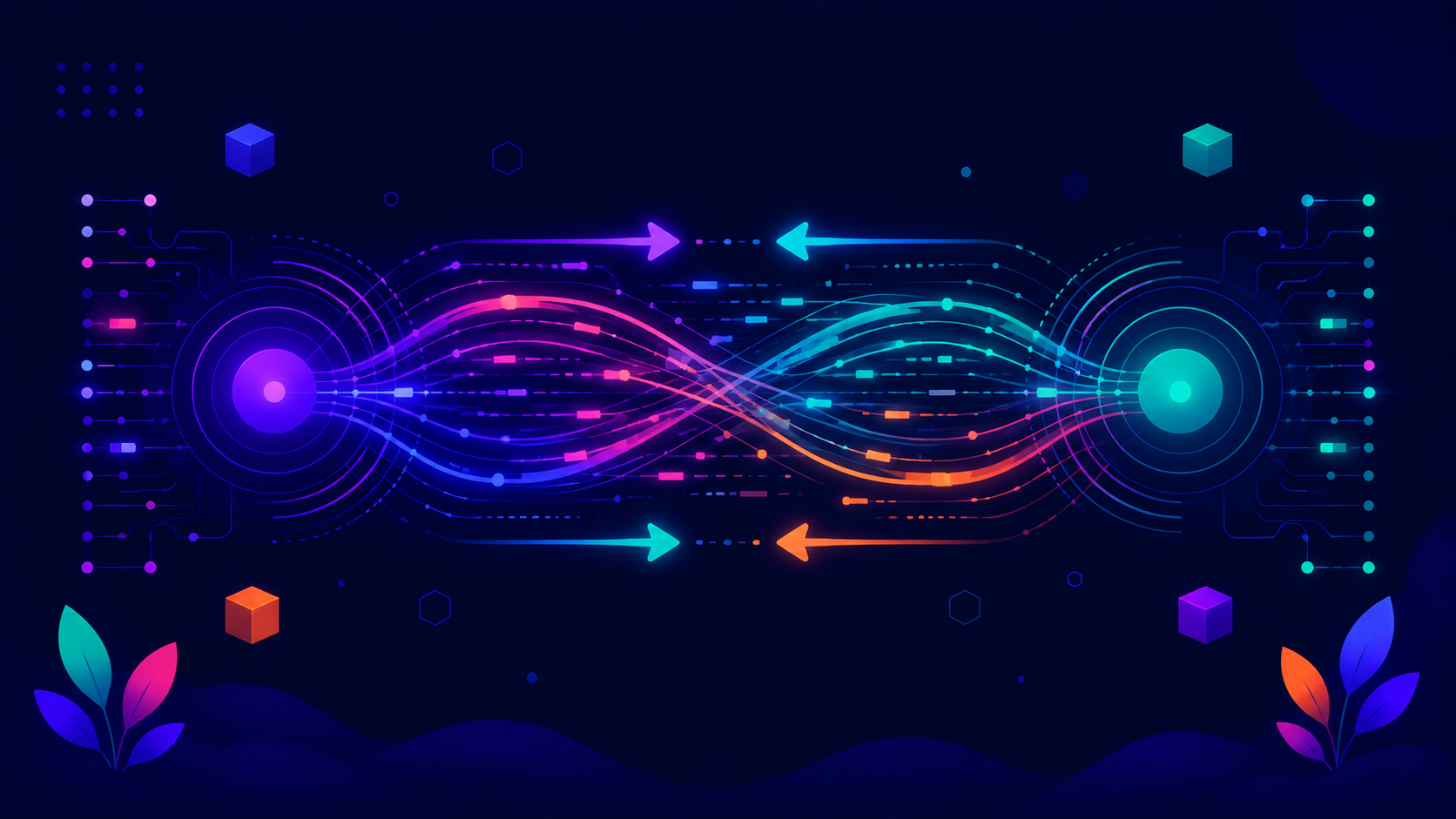 Data streams flowing between servers representing real-time APIs