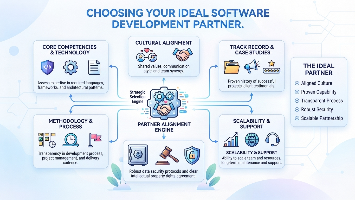 Abstract graphic representing evaluating a software development partner